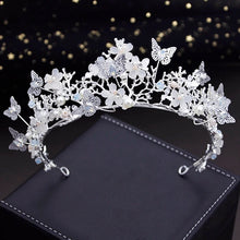 Load image into Gallery viewer, Butterfly silver tiara headband pearl jewelry accessories wedding crown bridesmaids gifts