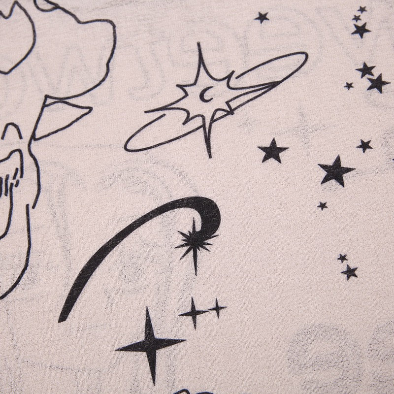 Japanese Harajuku Cartoon Girl Letter Printed T-shirt Girl Y2K Slim Long Sleeve Crop Pink Blouse Fairy Grunge