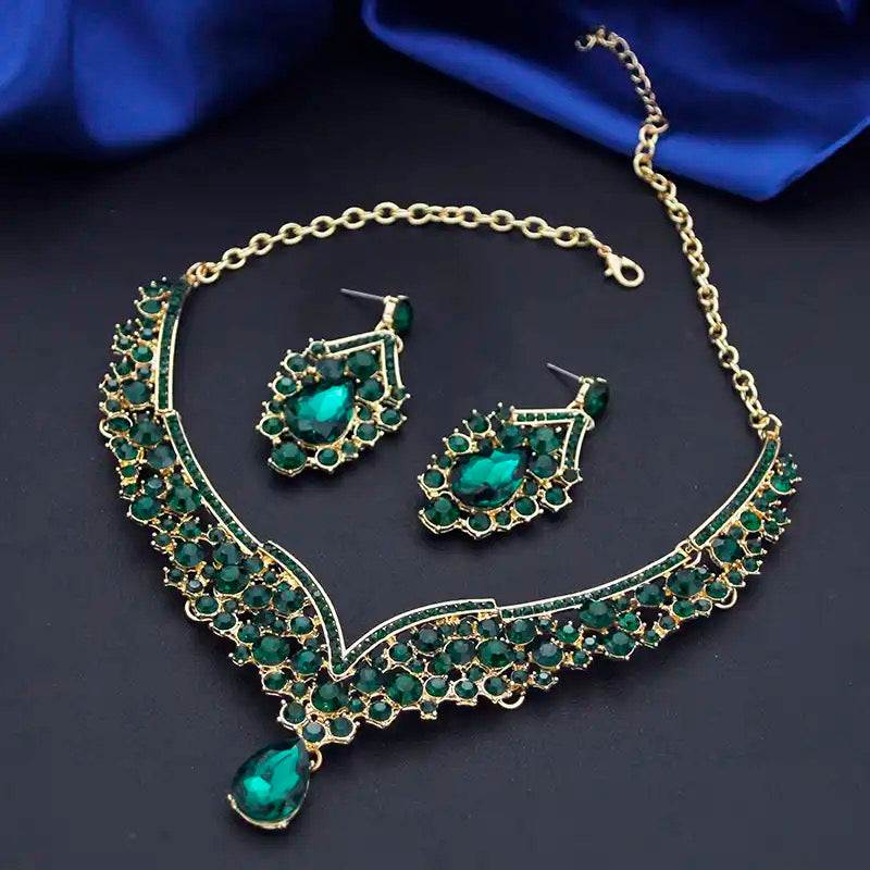 Crystal Necklace Earrings Ring Bridal Jewelry Sets for Brides Wedding Party Costume Accessories Gifts for Women