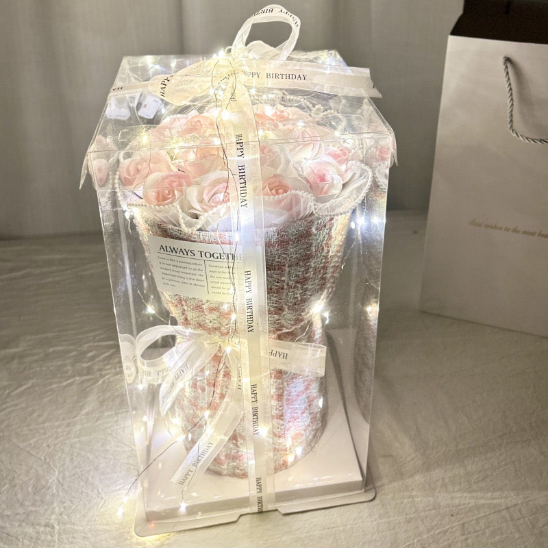 Rose with Clear Gift Box And Light, Led Soap Flower Bouquet Valentines Day Gifts Business Gifts Christmas Gift Set Bridesmaids Gifts Boyfriend Gift Mother's Day