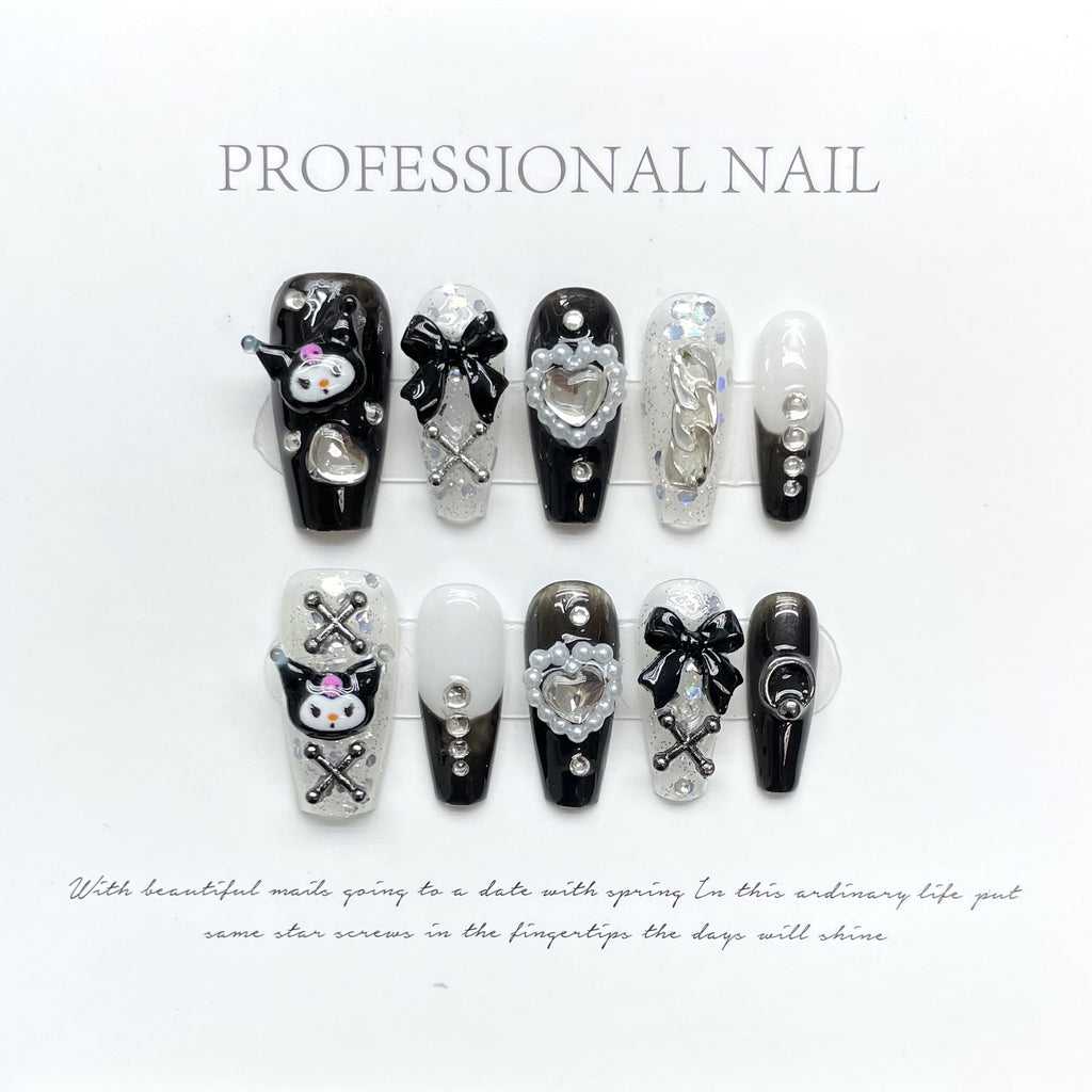 Hand-painted Wearable Nails Cute Y2K Purple Kuromi Nails Manicure Patch Finished Products Wholesale Kawaii Gift