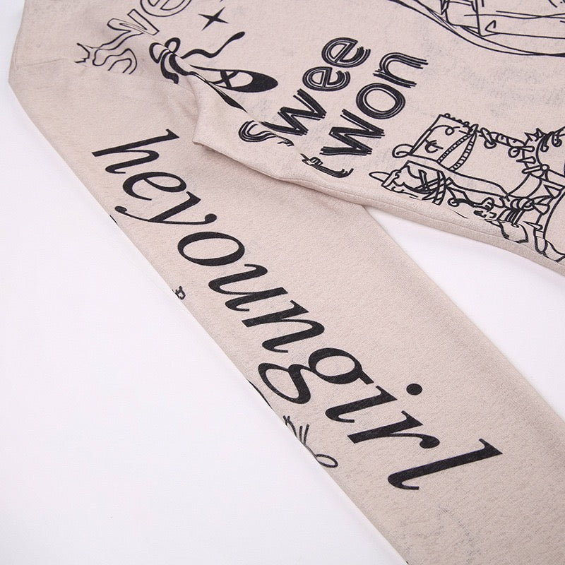 Japanese Harajuku Cartoon Girl Letter Printed T-shirt Girl Y2K Slim Long Sleeve Crop Pink Blouse Fairy Grunge