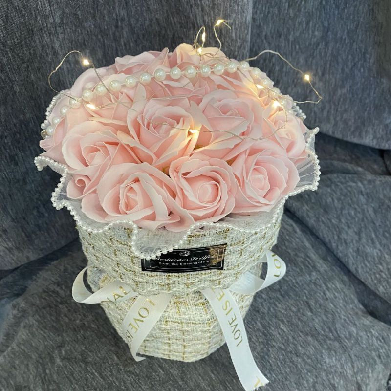 Rose with Clear Gift Box And Light, Led Soap Flower Bouquet Valentines Day Gifts Business Gifts Christmas Gift Set Bridesmaids Gifts Boyfriend Gift Mother's Day