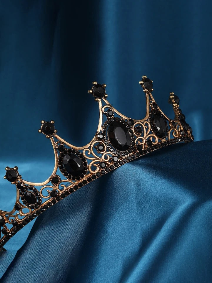 Black Crystal Beads Bridal Tiaras Crown Rhinestone Diadem Pageant Veil,Swarovski