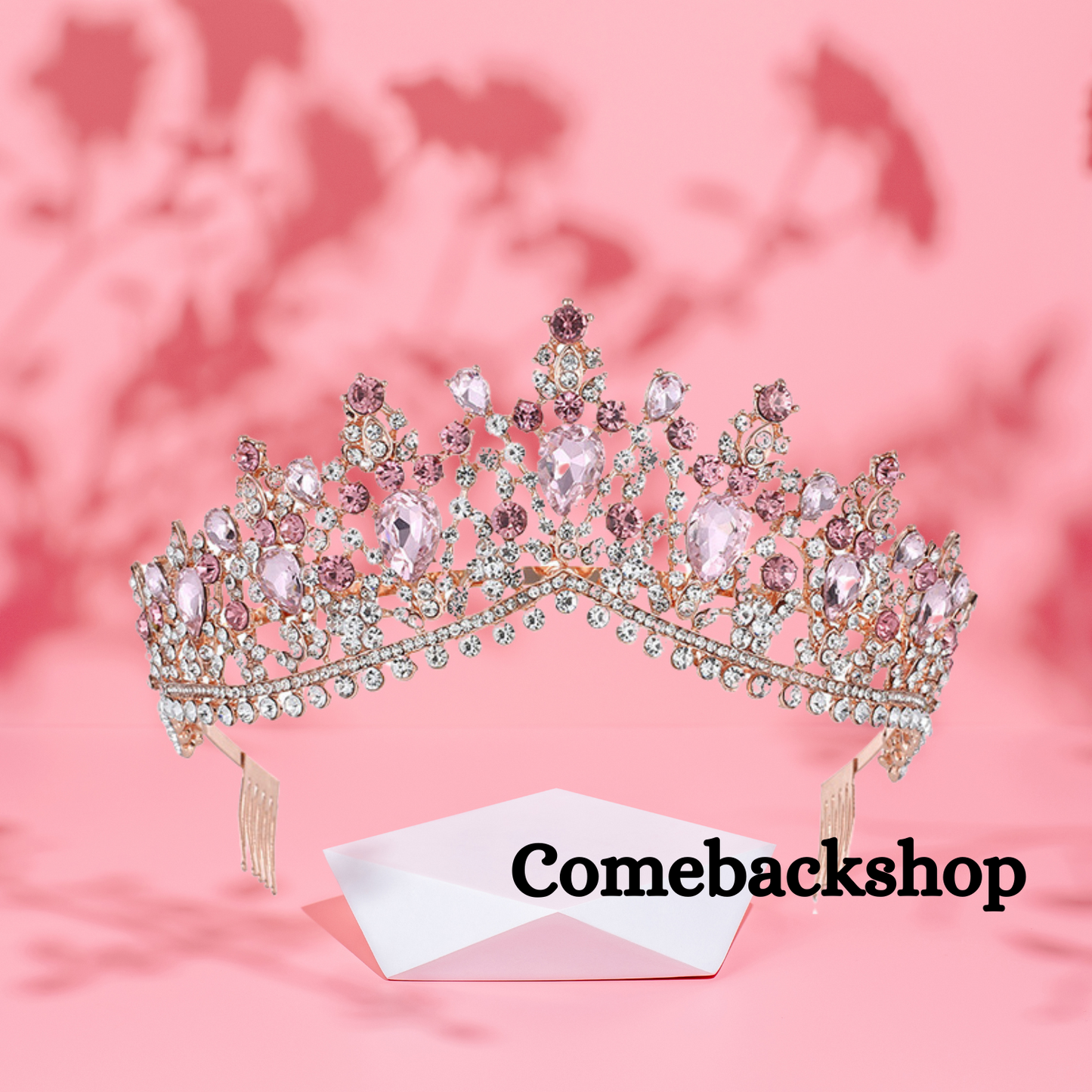 Crystal Tiara and Crowns pink for Women Gold Halo Crown Royal Tiara for Wedding Prom Pageant Halloween