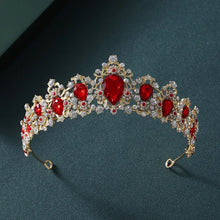 Load image into Gallery viewer, Red tiara crystal crown wedding headpiece bridal jewelry accessories