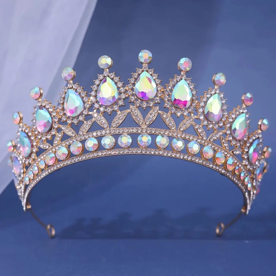 AB color Wedding Crown Alloy Bridal Tiara Baroque Simple Princess Headband Rhinestone Half Round Tiaras