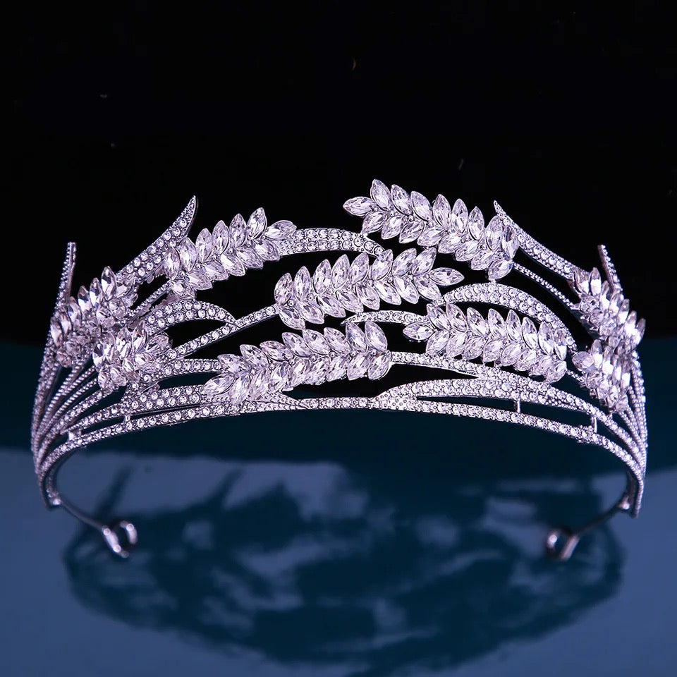 Luxury Crystal Leaf Bridal Tiaras Crown Headwear Rhinestone Pageant Prom Diadem Bride Headbands Wedding Hair Accessories