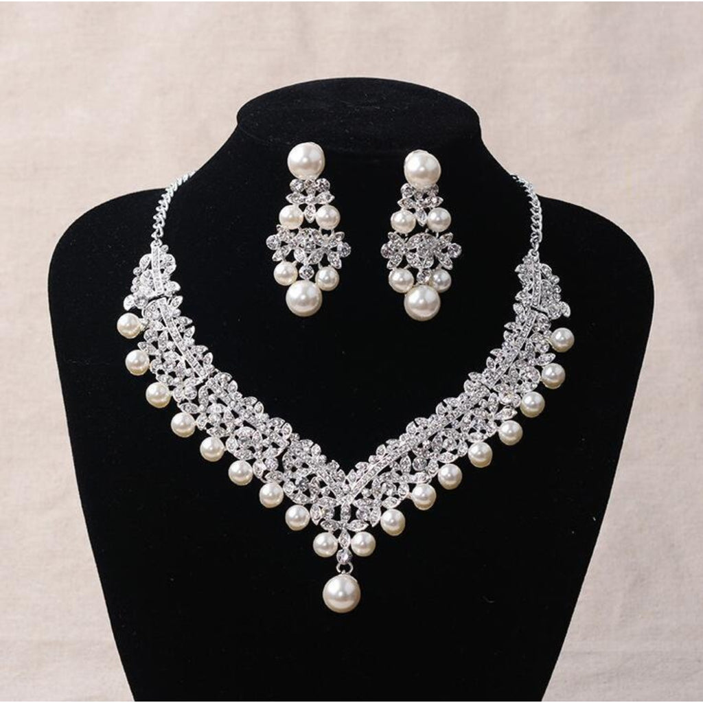 Bride Bridesmaid Jewelry Sets for Wedding Prom Bridal Silver Necklace Earrings Bracelet Set Women Formal Dress Accessories