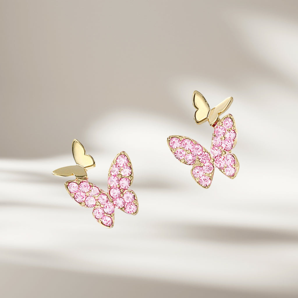 Butterfly Earrings for Women,Crystal Gemstone Butterfly Stud Earring, Anniversary Birthday Butterfly Jewelry Gifts for Women Grils