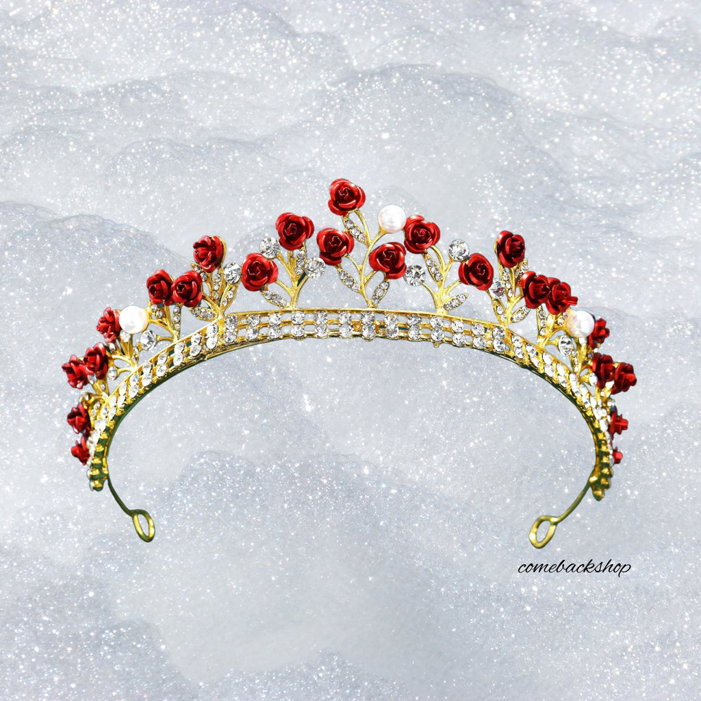 Crowns and Tiaras Hair Accessories for Wedding Prom Bridal Party Halloween Costume Christmas Gifts,Swarovski,red rose