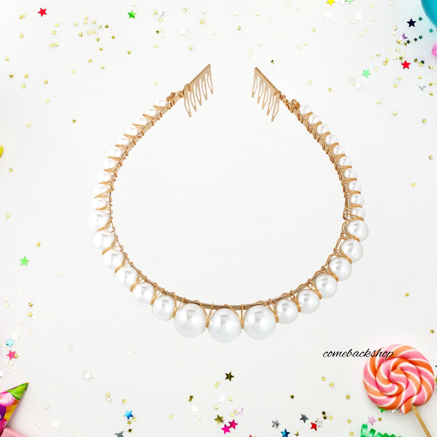 Pearls Headbands Women White Vintage Large Pearl Tiara Crown Hairbands Bride Wedding Hair Hoop Hair Accessories for Girls