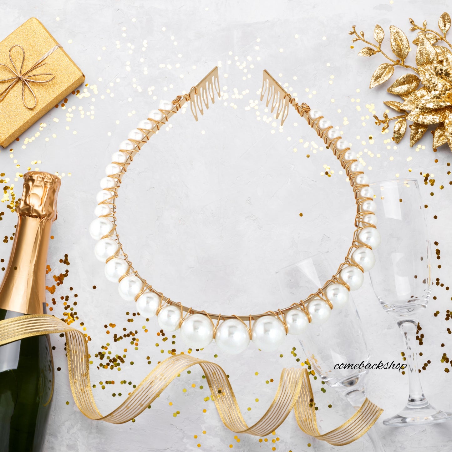 Pearls Headbands Women White Vintage Large Pearl Tiara Crown Hairbands Bride Wedding Hair Hoop Hair Accessories for Girls