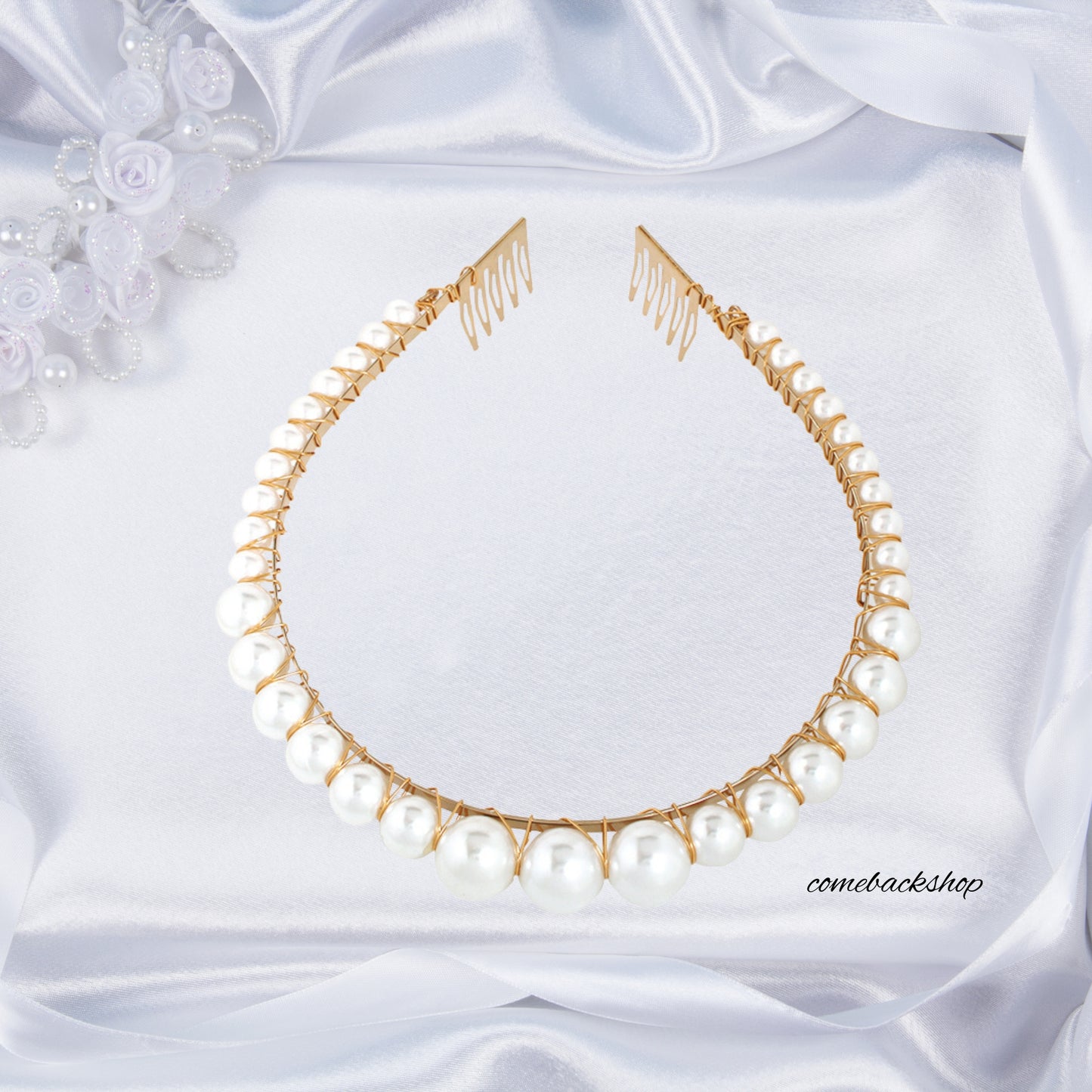 Pearls Headbands Women White Vintage Large Pearl Tiara Crown Hairbands Bride Wedding Hair Hoop Hair Accessories for Girls