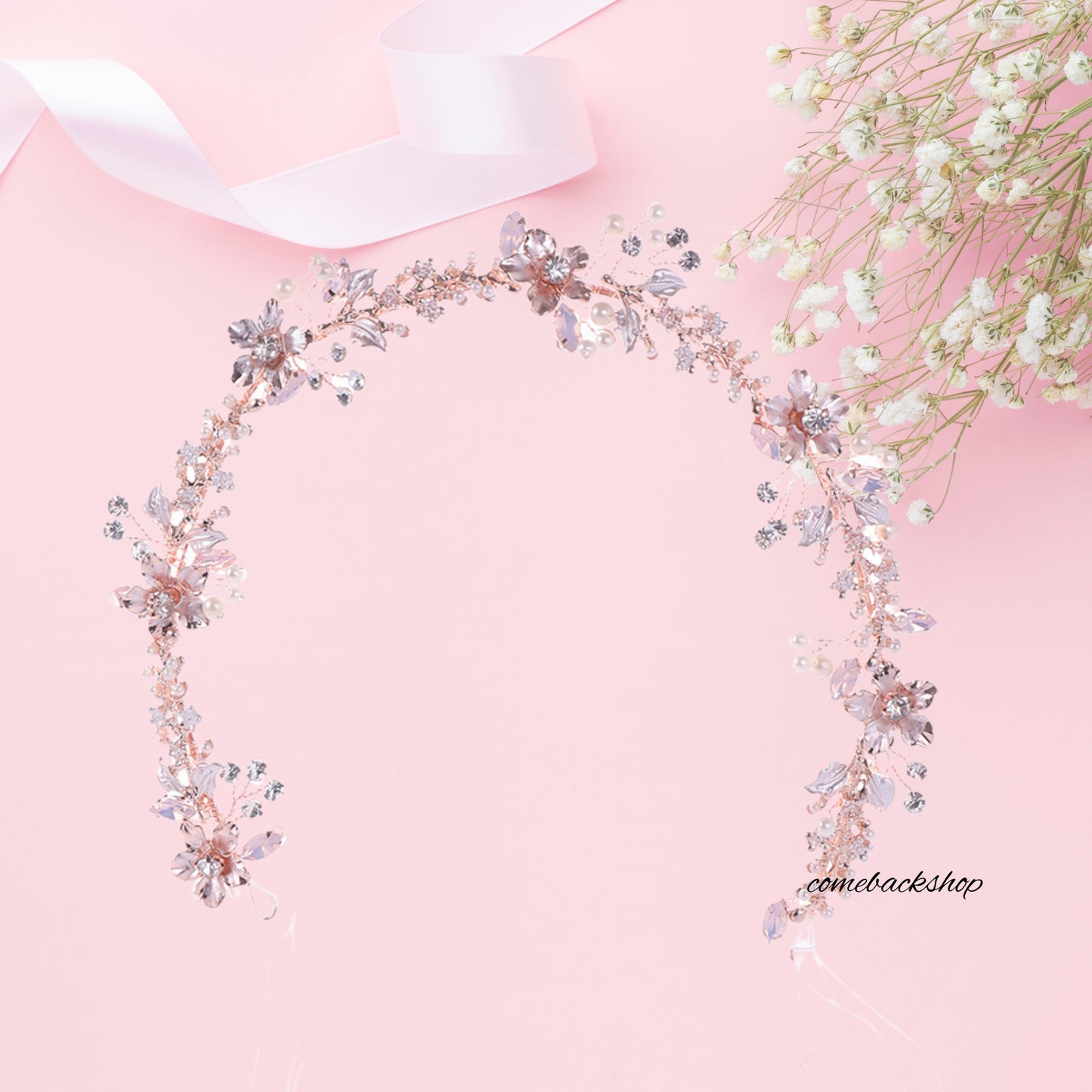 Hairband pink crystal wedding bride tiara headband prom dress sweet