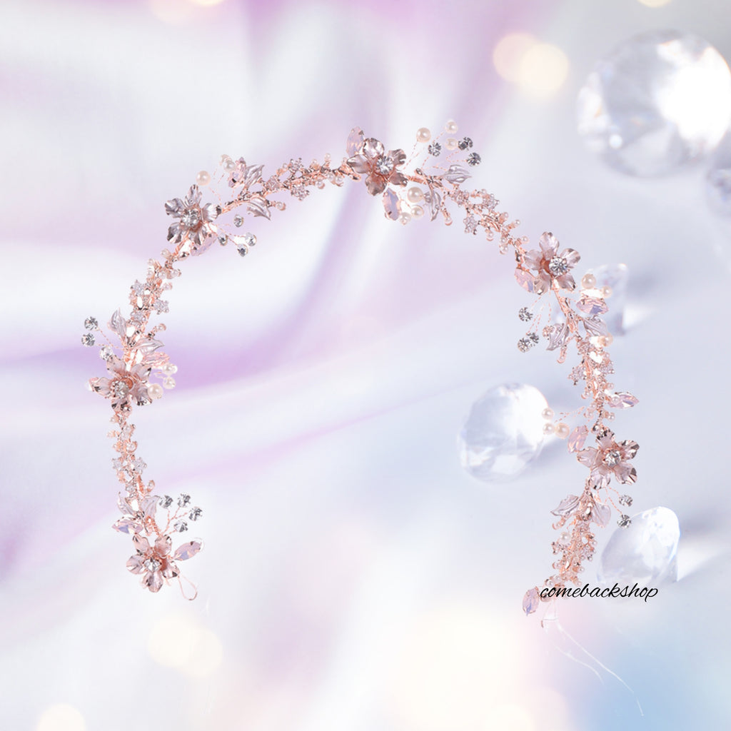 Hairband pink crystal wedding bride tiara headband prom dress sweet