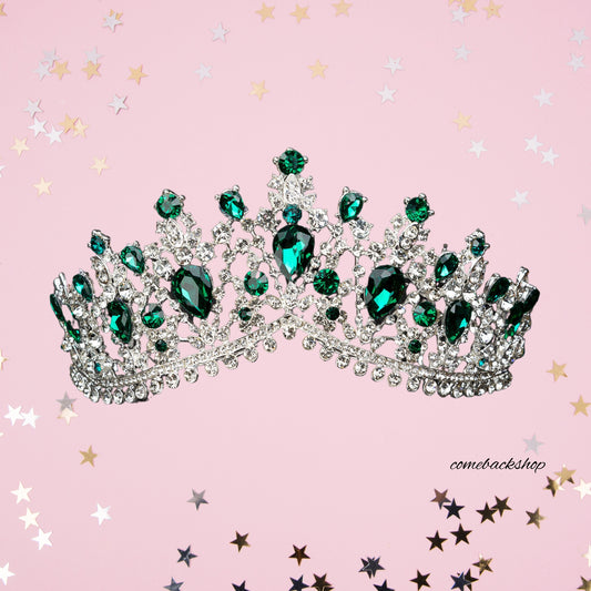 Green Vintage Crown and Tiara for Women, Princess Crown Queen Tiara Crystal Rhinestone Hair Accessories for Girls Bridal Bride, Wedding Prom Birthday Prom Costume Festival Party