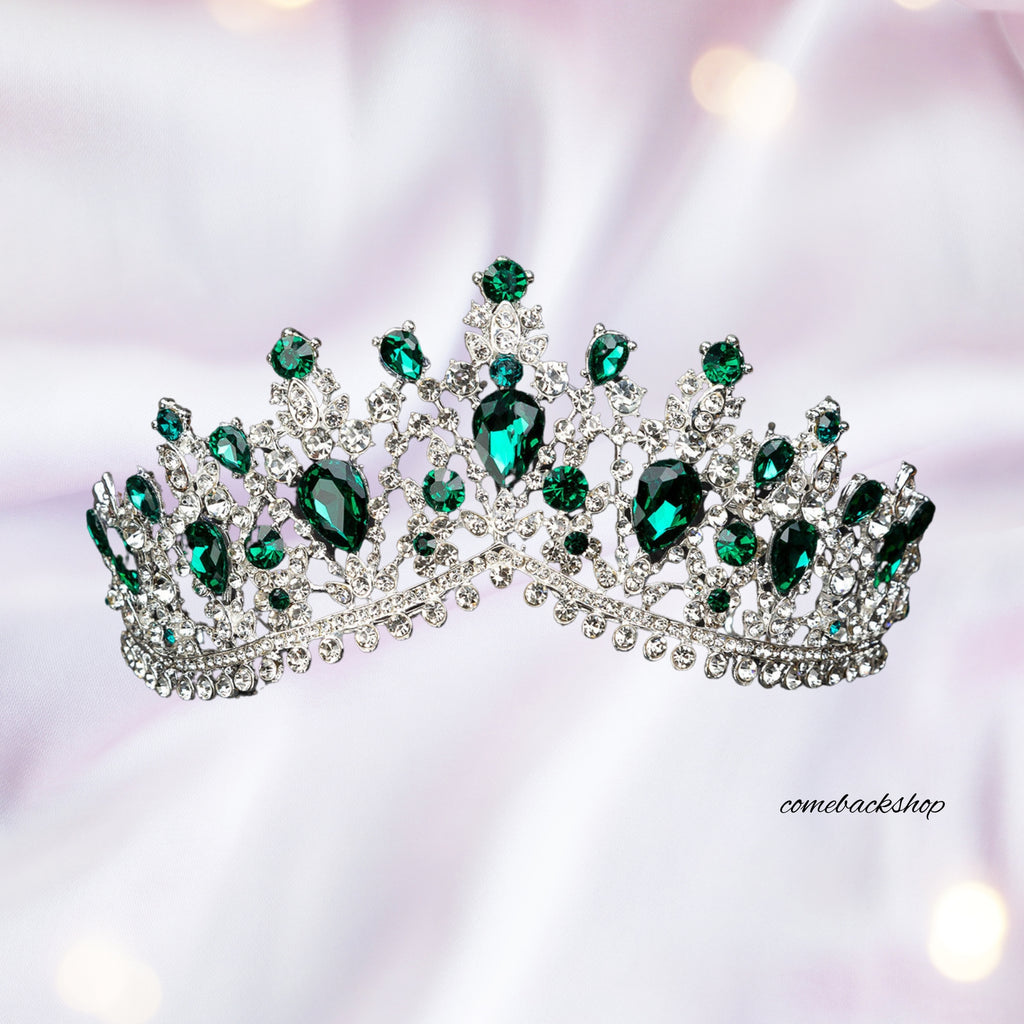 Green Vintage Crown and Tiara for Women, Princess Crown Queen Tiara Crystal Rhinestone Hair Accessories for Girls Bridal Bride, Wedding Prom Birthday Prom Costume Festival Party