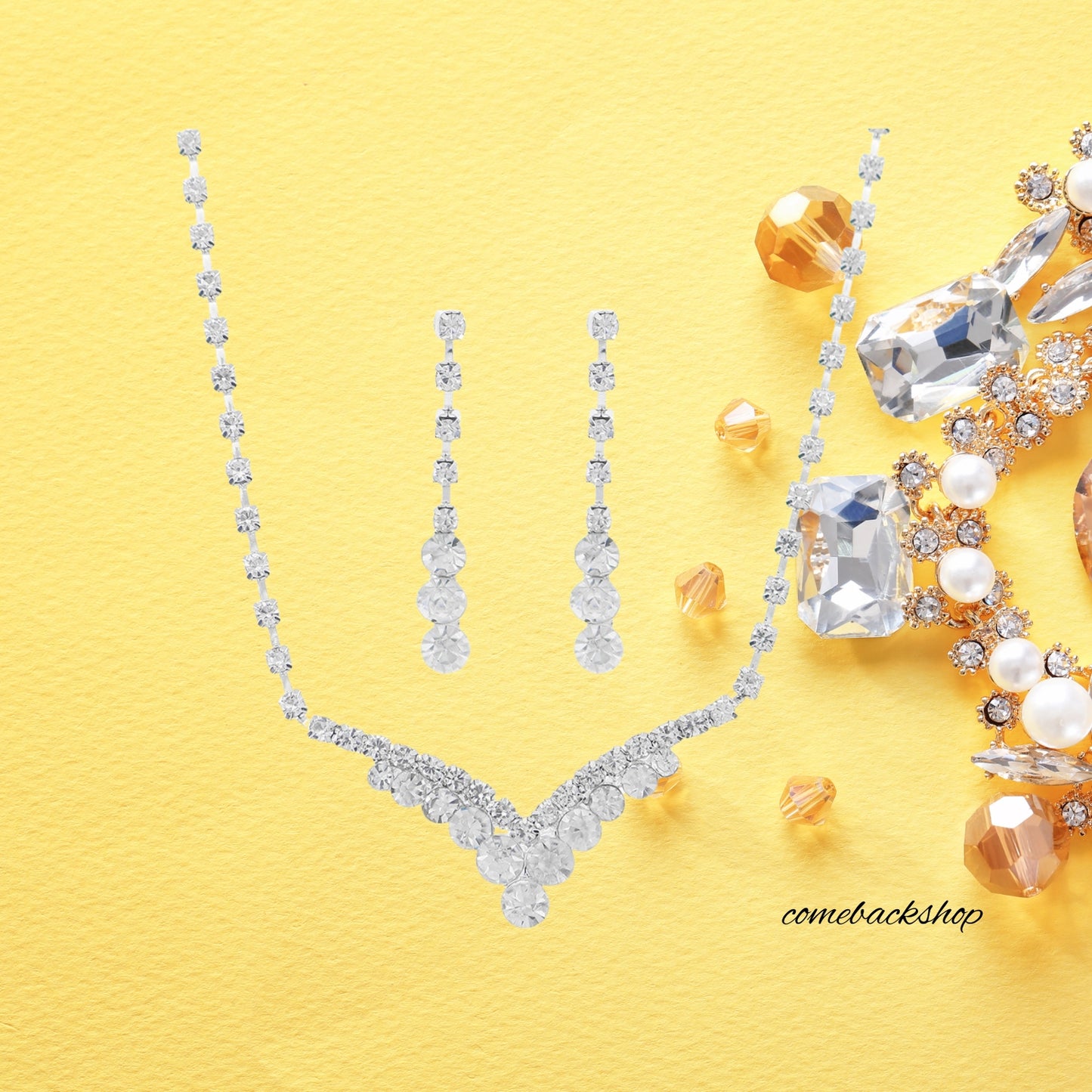 Teardrop Wedding Bridal Jewelry Set for Brides Women Bridesmaid, Crystal Rhinestone Necklace Earring Sets for Prom