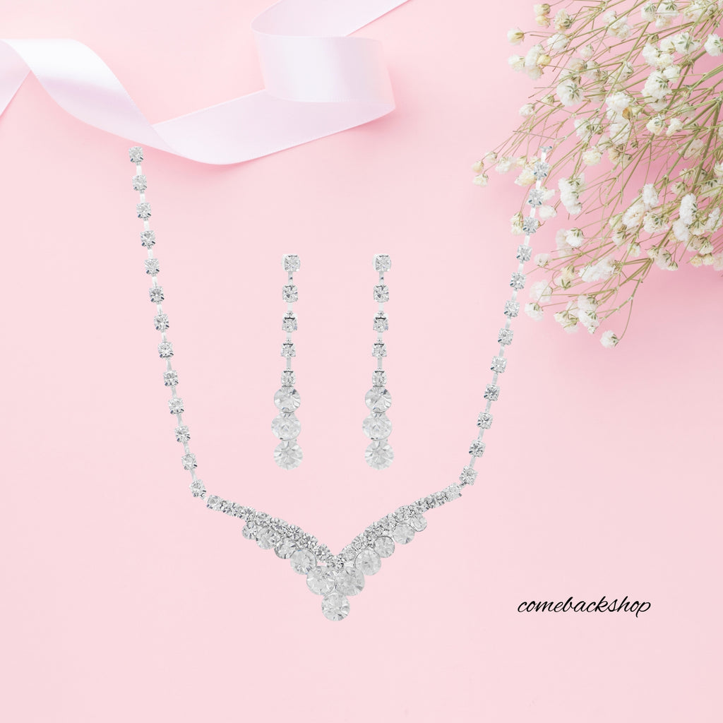 Teardrop Wedding Bridal Jewelry Set for Brides Women Bridesmaid, Crystal Rhinestone Necklace Earring Sets for Prom