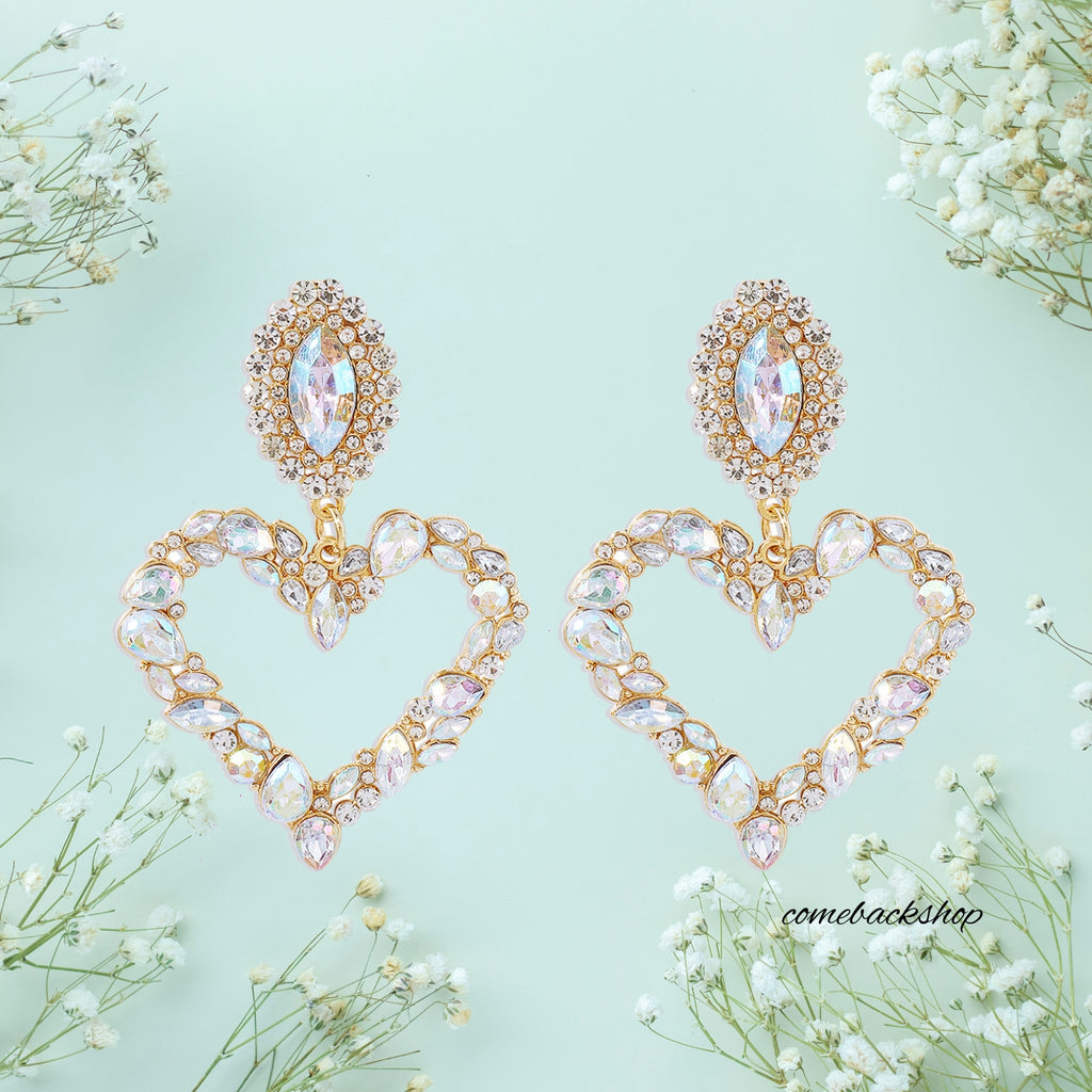 Fashion Women Full Rhinestoes Heart Love Earrings Hand Chain Drop Dangle Earrings Jewelry for Women and Girls
