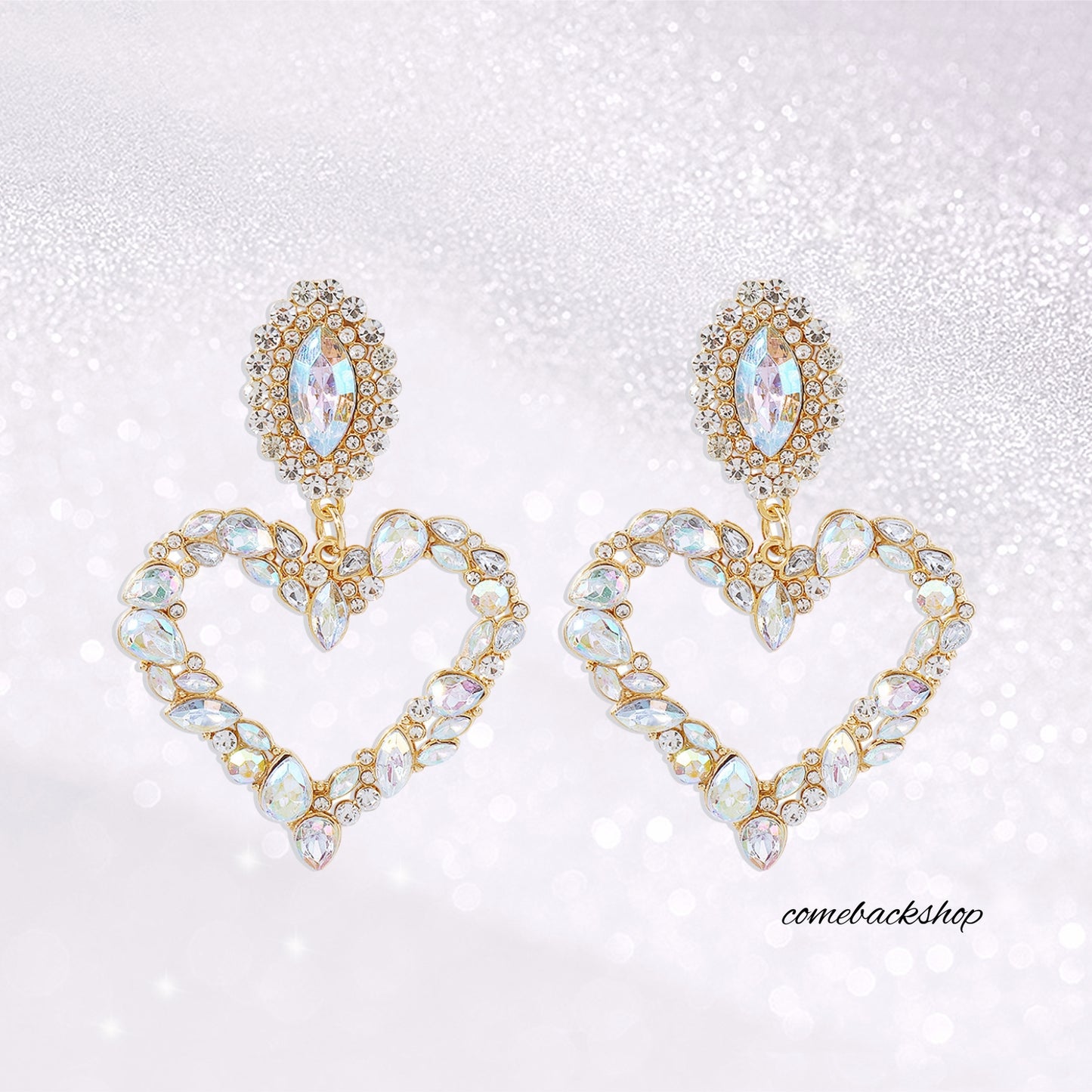 Fashion Women Full Rhinestoes Heart Love Earrings Hand Chain Drop Dangle Earrings Jewelry for Women and Girls