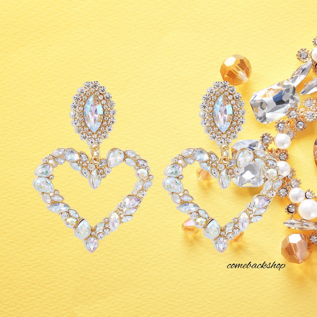 Fashion Women Full Rhinestoes Heart Love Earrings Hand Chain Drop Dangle Earrings Jewelry for Women and Girls