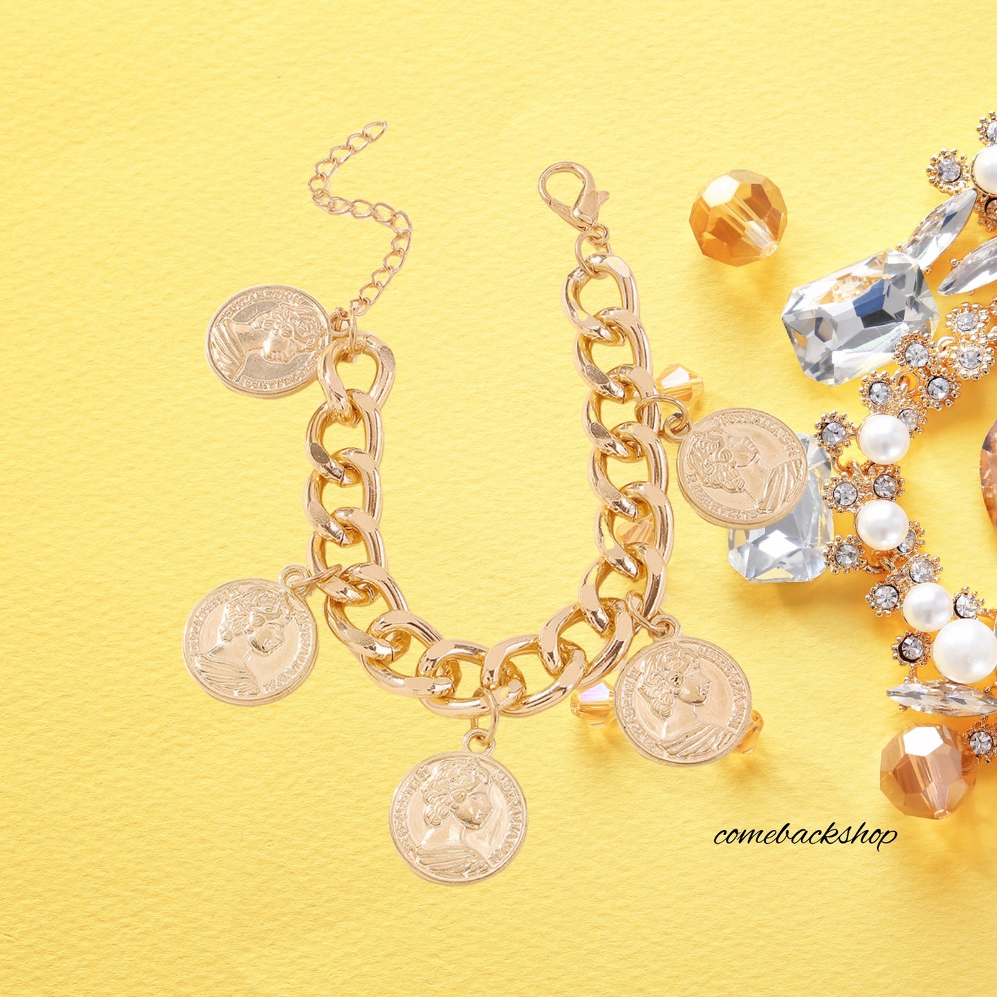 Bracelets for Teen Girls Women 18K Gold Beaded Charm Bracelets for Her Papercilp Link Chain Christmas Mother's Day Birthday Jewelry