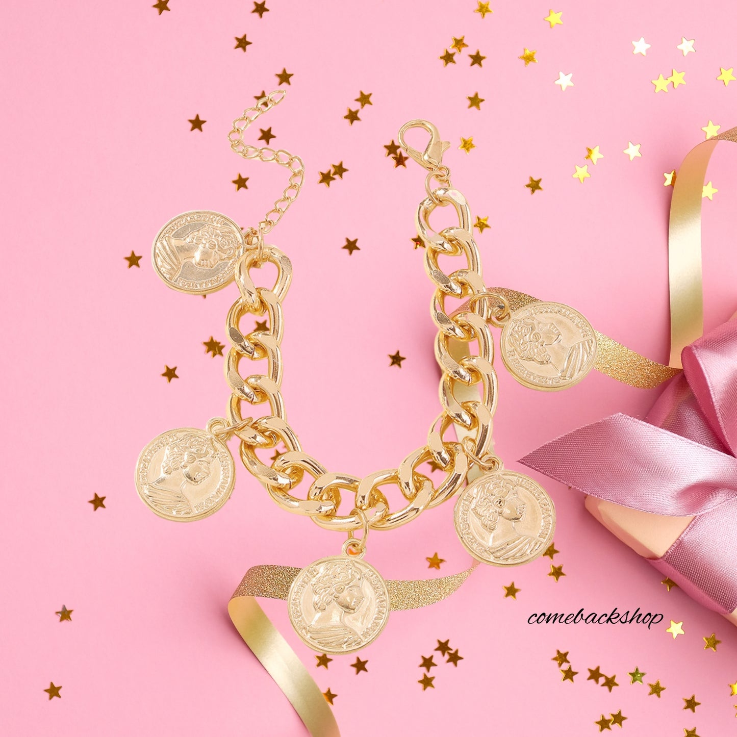 Bracelets for Teen Girls Women 18K Gold Beaded Charm Bracelets for Her Papercilp Link Chain Christmas Mother's Day Birthday Jewelry