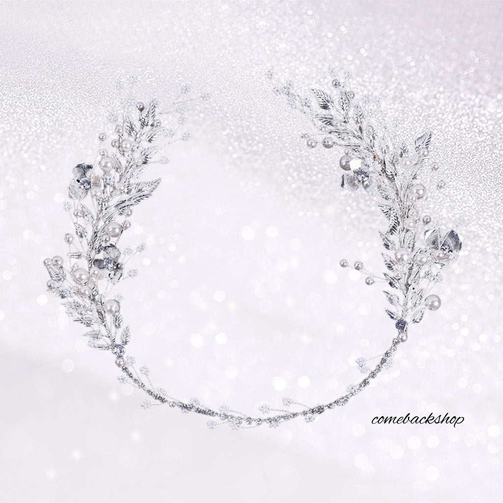 Bridal Headpiece Pearl Wedding Headband Flower Design Rhinestone Hair Accessories for Bride Bridesmaid