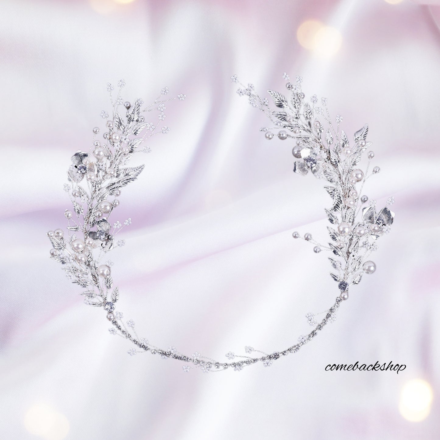 Bridal Headpiece Pearl Wedding Headband Flower Design Rhinestone Hair Accessories for Bride Bridesmaid
