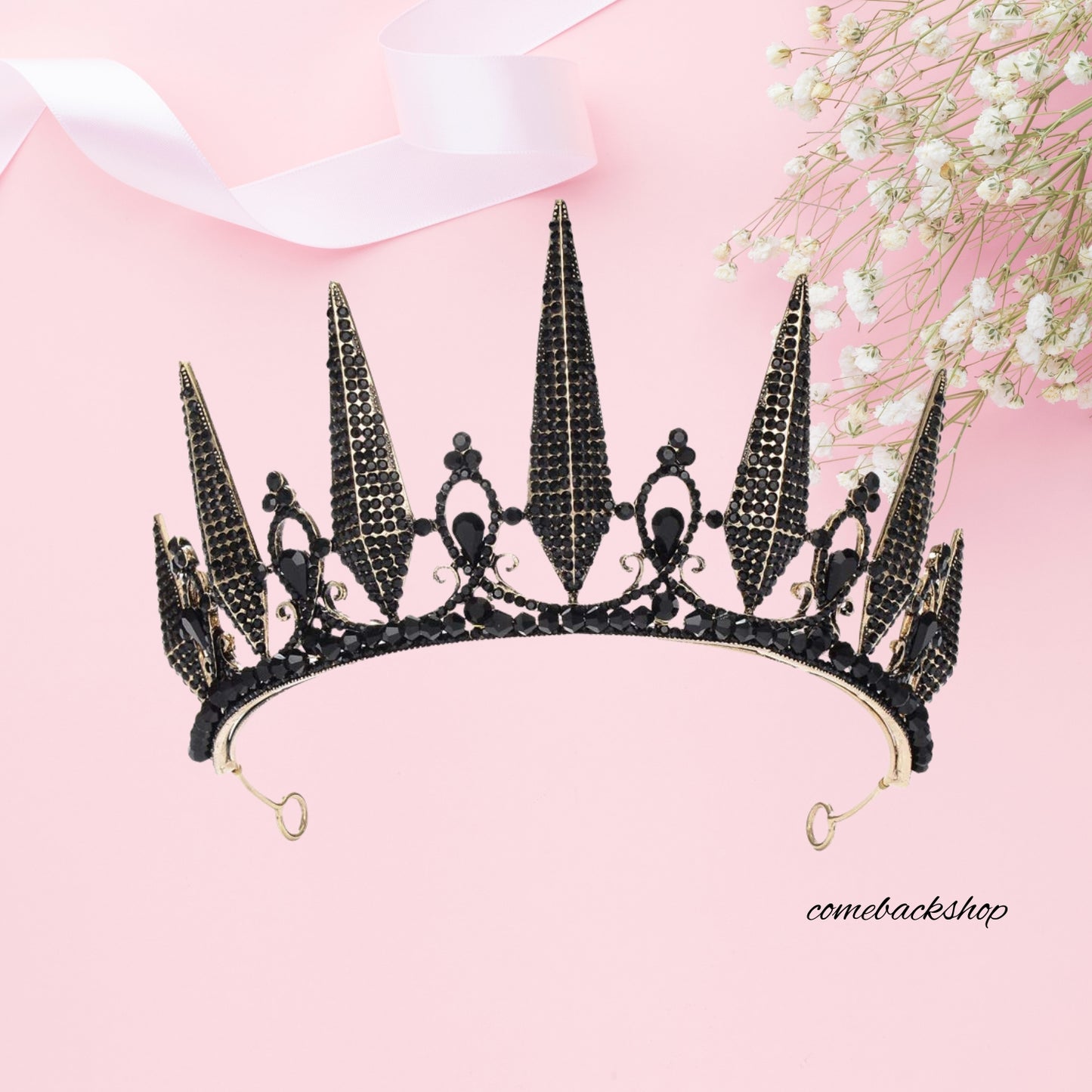 Black tiara Baroque crown crystal bride princess headpiece wedding accessories prom queen