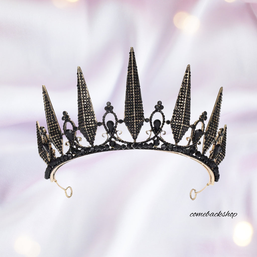 Black tiara Baroque crown crystal bride princess headpiece wedding accessories prom queen