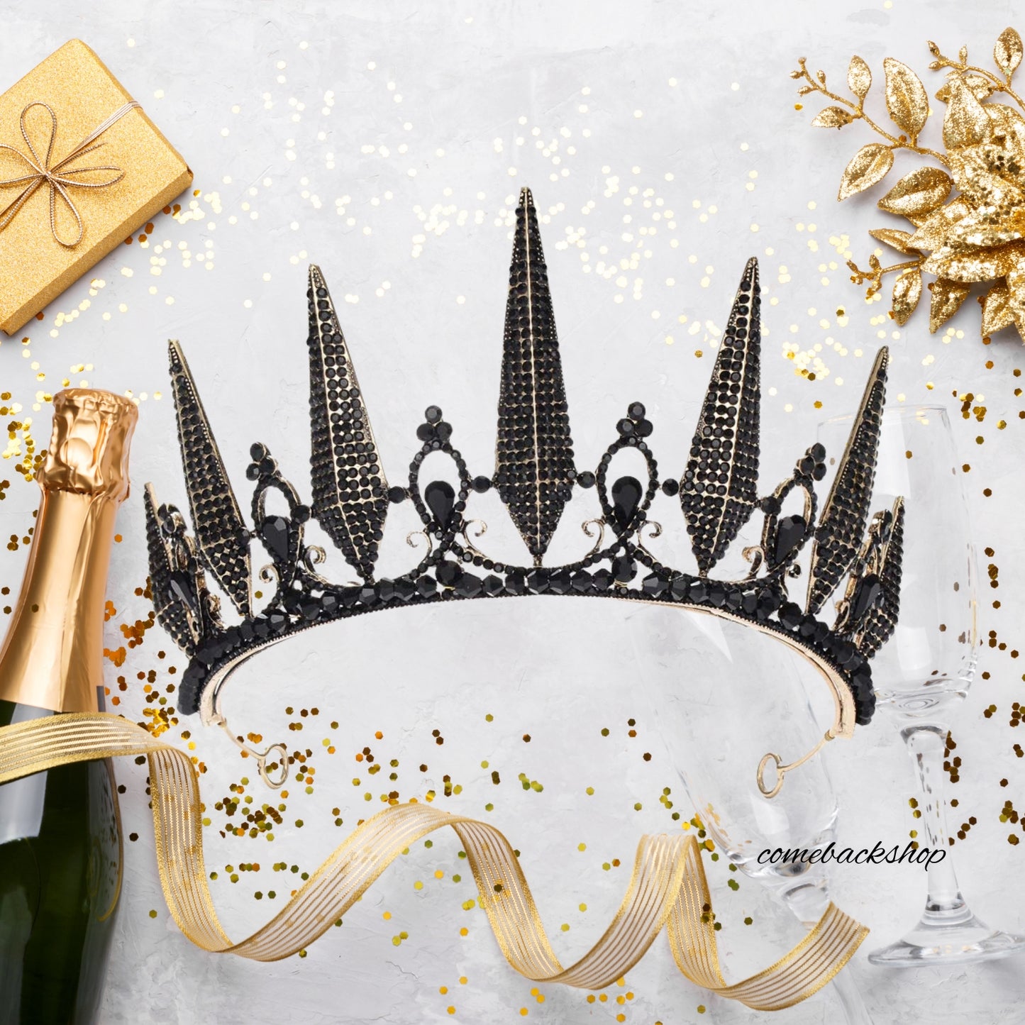 Black tiara Baroque crown crystal bride princess headpiece wedding accessories prom queen