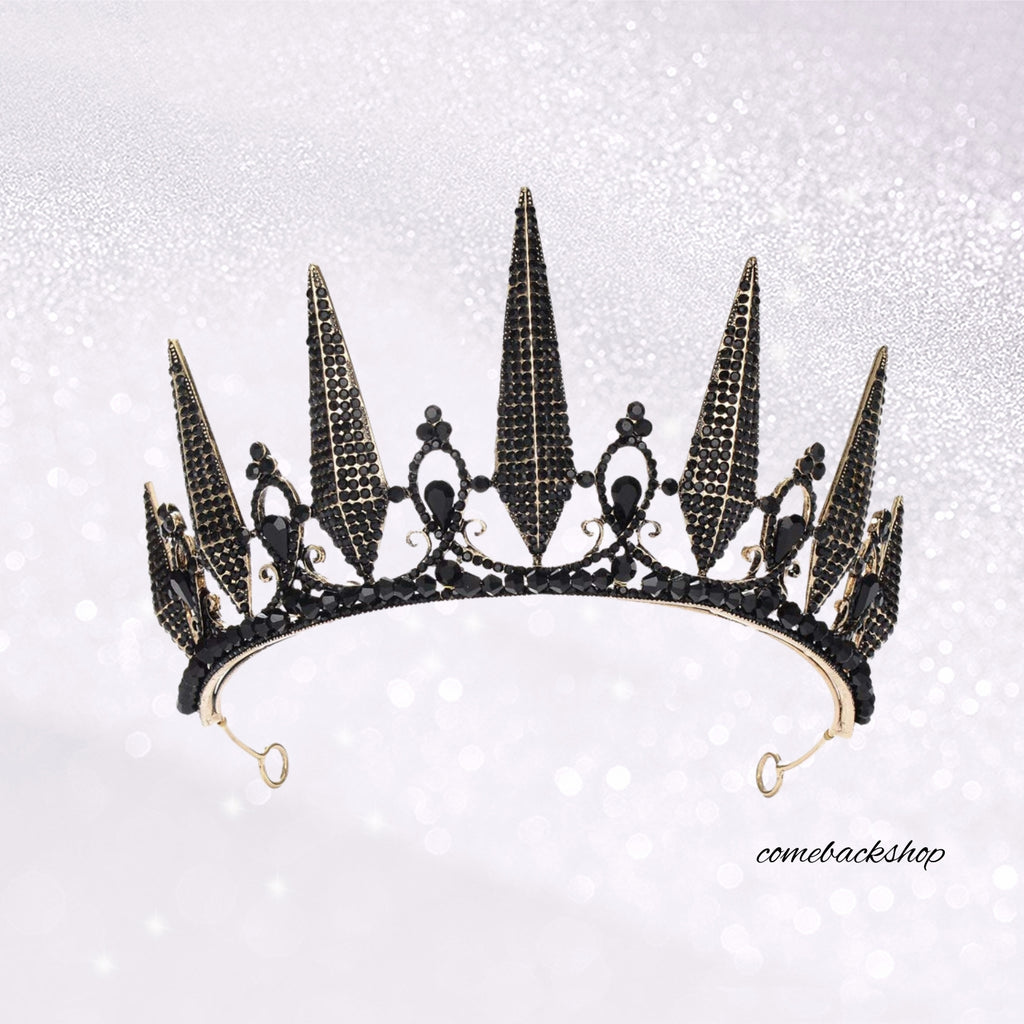 Black tiara Baroque crown crystal bride princess headpiece wedding accessories prom queen