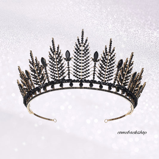 Black Rhinestone Tiaras for Bride and Bridesmaid Baroque Queen Crown for Women Engagement Anniversary