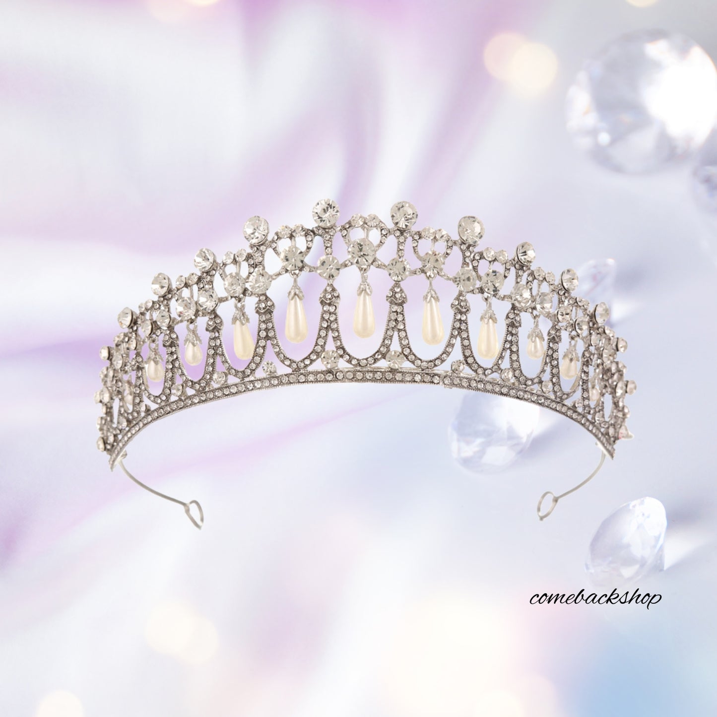 Pearl Tiaras and Crowns for Women, Wedding Tiara for Bride, Rhinestone Queen Crown, Silver Crystal Princess Headpieces for Prom Costume Party
