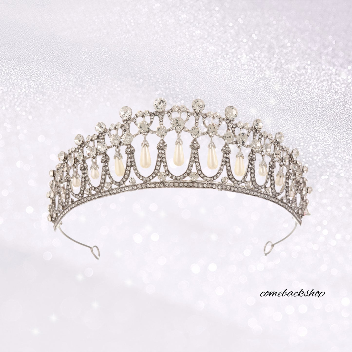 Pearl Tiaras and Crowns for Women, Wedding Tiara for Bride, Rhinestone Queen Crown, Silver Crystal Princess Headpieces for Prom Costume Party