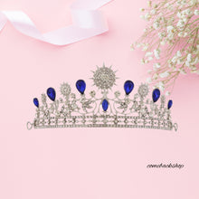 Load image into Gallery viewer, Blue Crystal Star Moon Bridal Crown Tiaras Rhinestone Pageant Diadem Veil Tiara