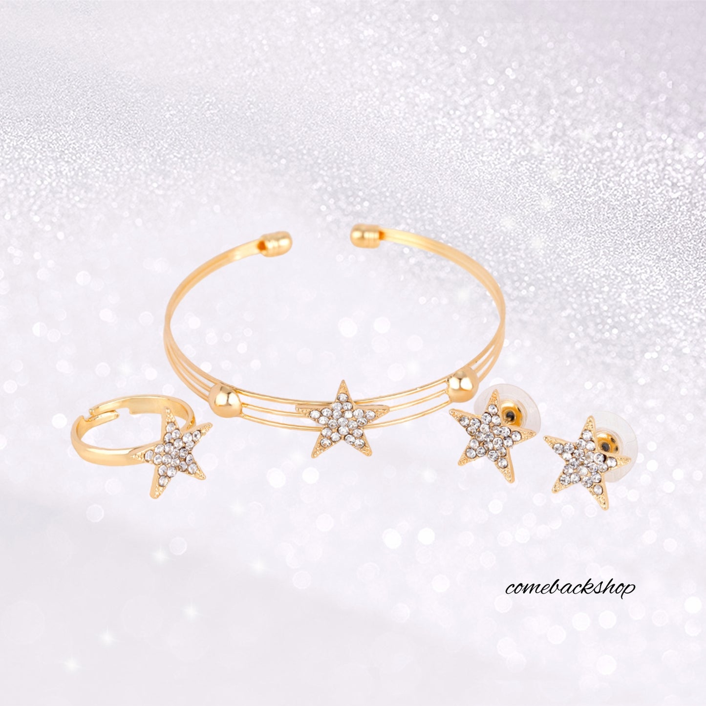 Star Gold earsdrop Earrings Necklace Jewelry Set For Bride Bridesmaids Bridal Wedding Party Prom