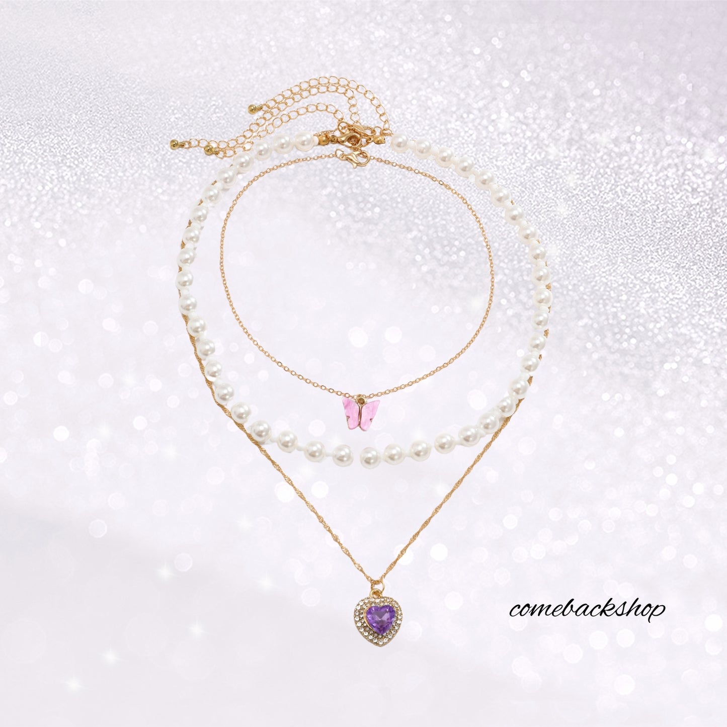 Butterfly Heart Pink Necklace for Women Girls,Layering Gold Necklaces Gift for her