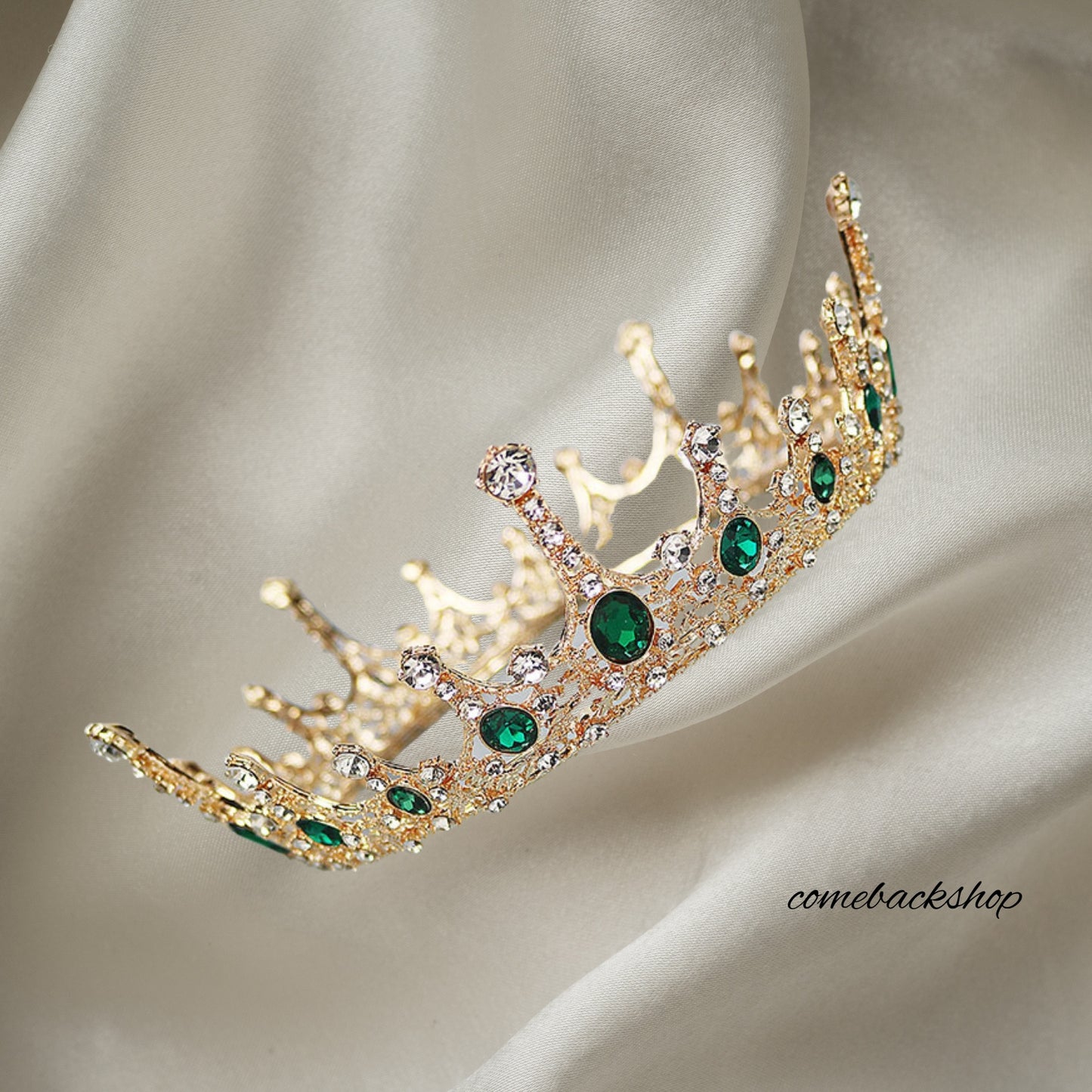 Green Crystal Rhinestone Bridal Tiara and Crown Hair Jewelry Full Circle Noiva Bride Diadem Headpiece Wedding Accessories,Swarovski