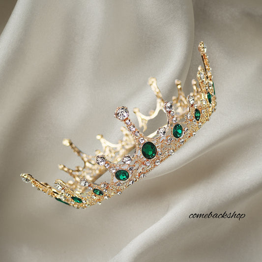 Green Crystal Rhinestone Bridal Tiara and Crown Hair Jewelry Full Circle Noiva Bride Diadem Headpiece Wedding Accessories,Swarovski