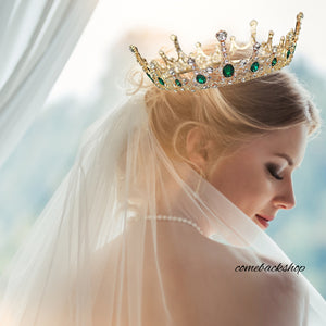 Green Crystal Rhinestone Bridal Tiara and Crown Hair Jewelry Full Circle Noiva Bride Diadem Headpiece Wedding Accessories,Swarovski