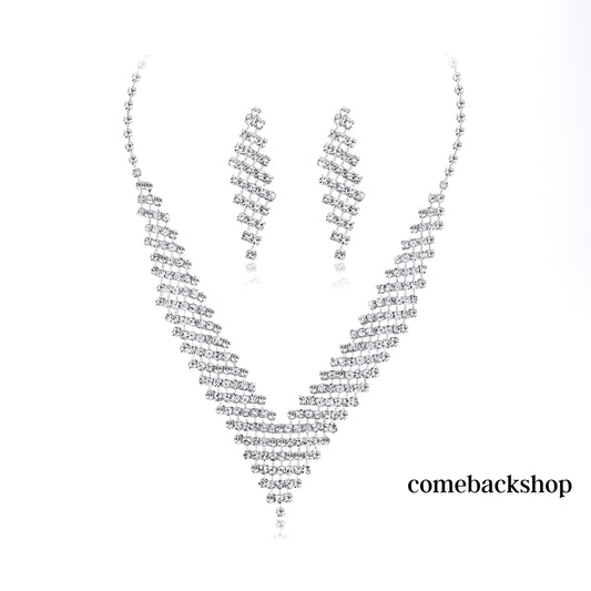 Crystal Bridal Jewelry Set for Women Rhinestone Necklace Earrings Wedding Bridesmaid