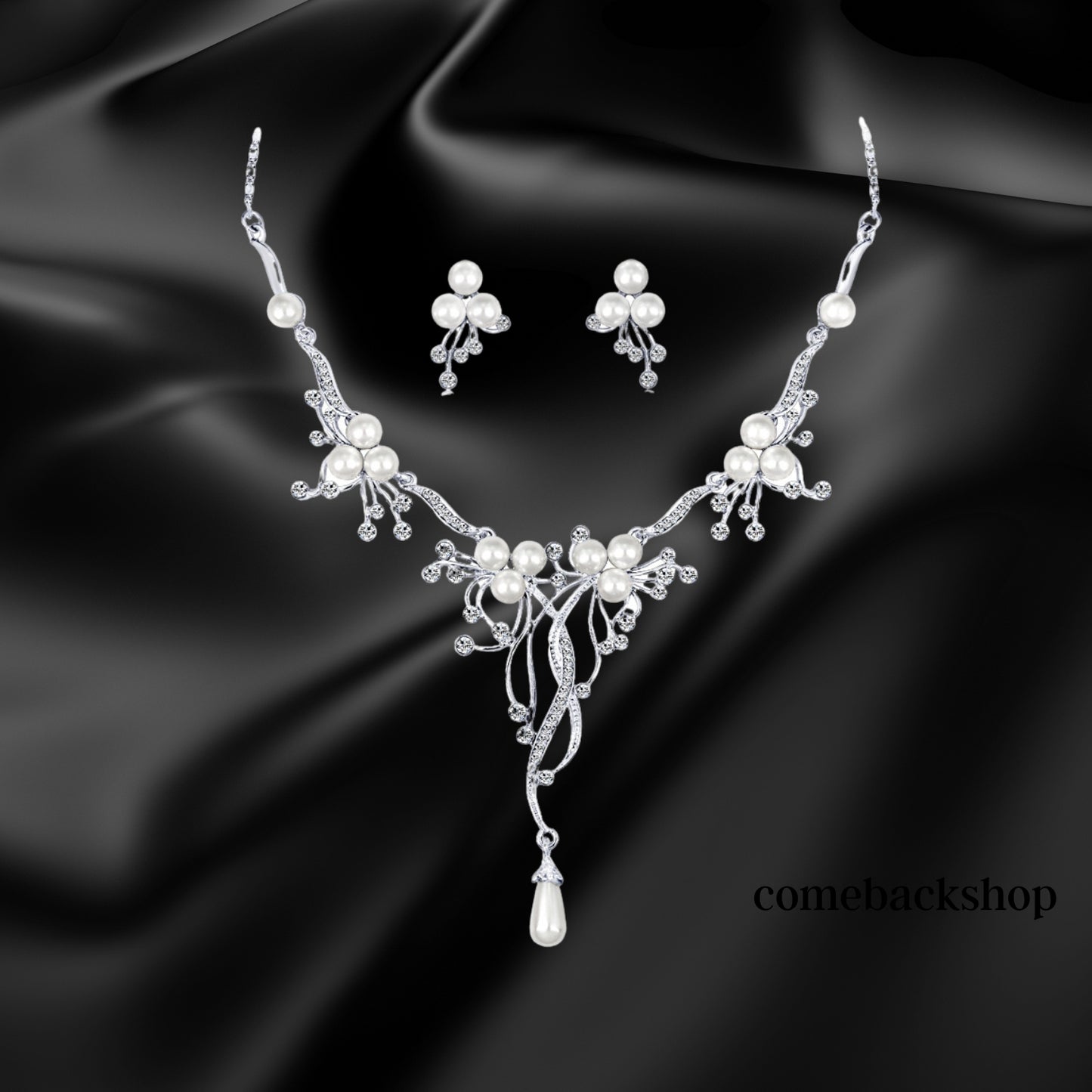 Pearl Wedding Bridal Jewelry Set For Women Pearl Rhinestone Crystal Drop Necklace Earring Bracelet Hair Pins Prom Bride Bridesmaid Pearl Jewelry Accessories Silver