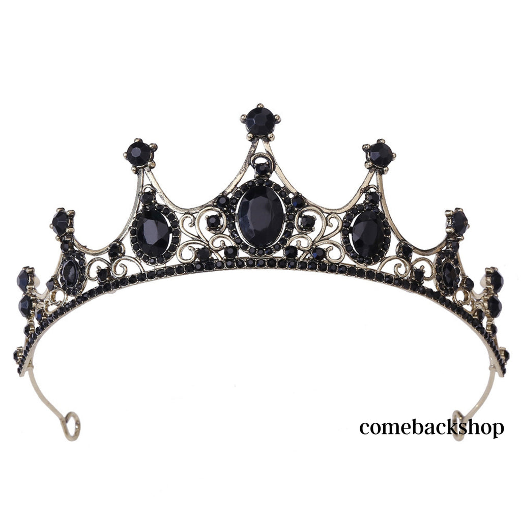 Black Crystal Beads Bridal Tiaras Crown Rhinestone Diadem Pageant Veil,Swarovski