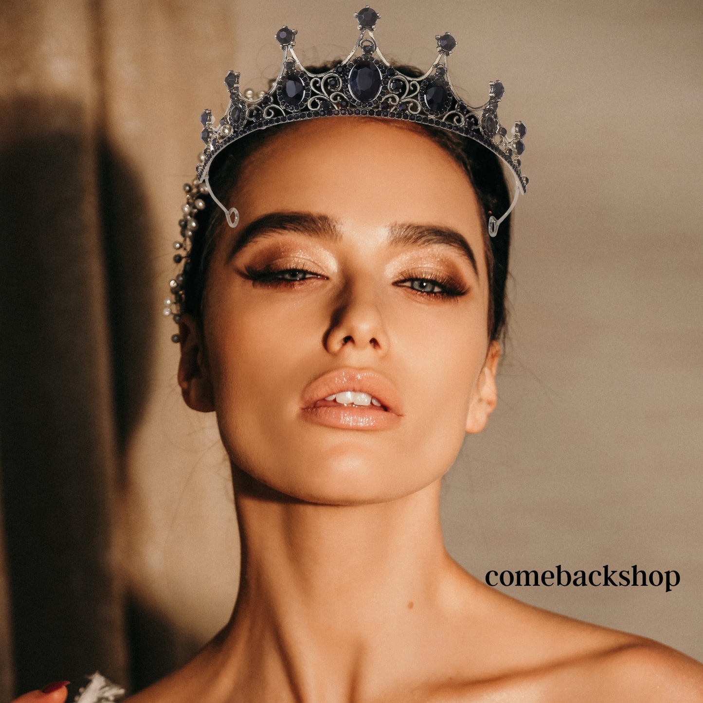 Black Crystal Beads Bridal Tiaras Crown Rhinestone Diadem Pageant Veil,Swarovski