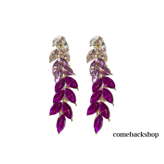Leaf Purple Dangle Earrings Sparkly Crystal Geometric Drop Statement Earrings Rhinestone Stud Earrngs for Women and Girls