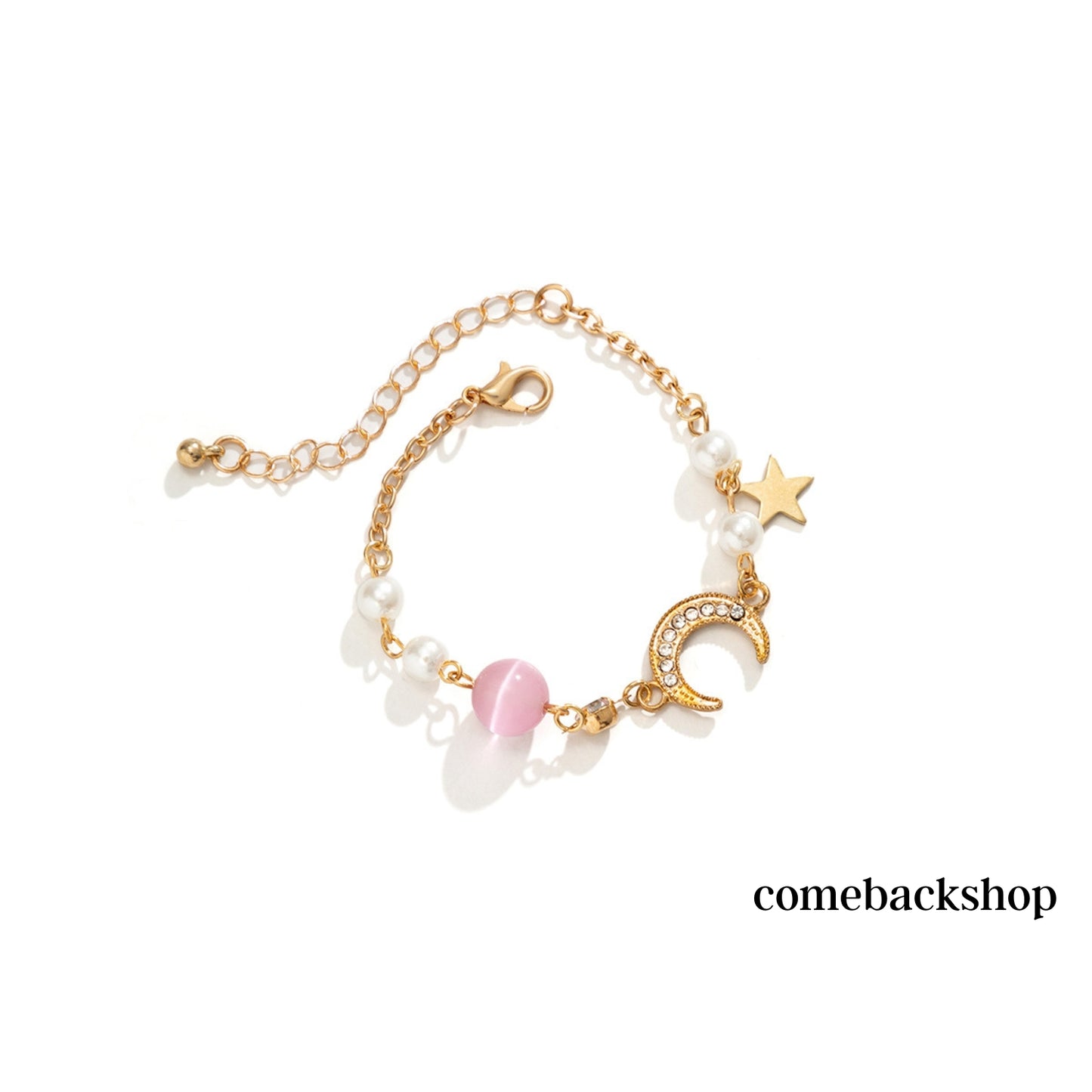 Dainty Moon Star Link Bracelet,Gold Plated Adjustable Link Chain Sparkling Bracelet for Women Girls